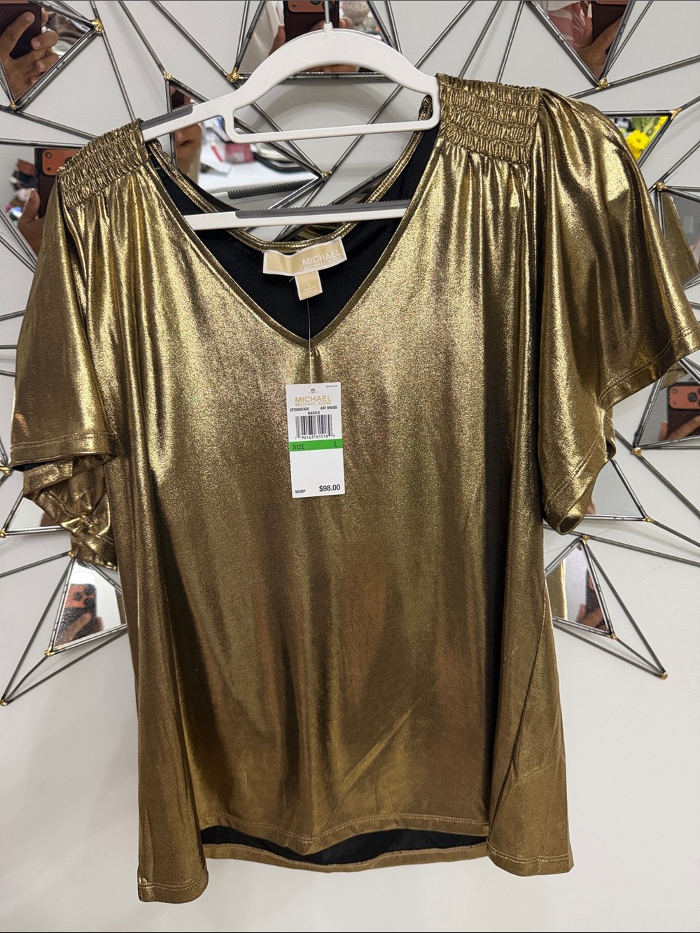 MICHAEL Michael Kors Metallic Gold V-Neck Short Sleeve Top